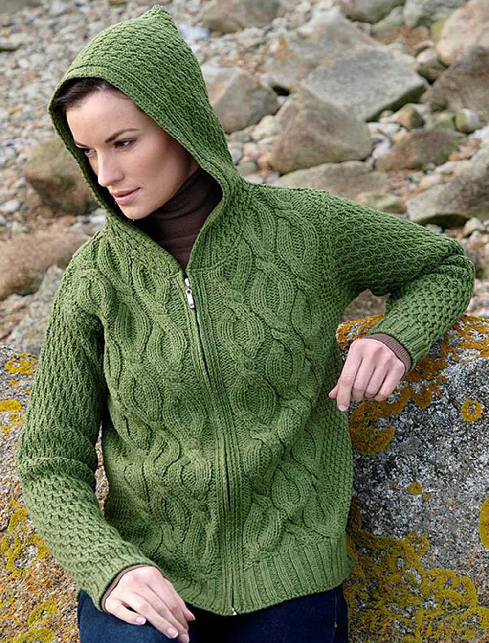 Glenaran Cardigans, Jackets & Coatigans^Women's Merino Wool Cable Knit Hoodie