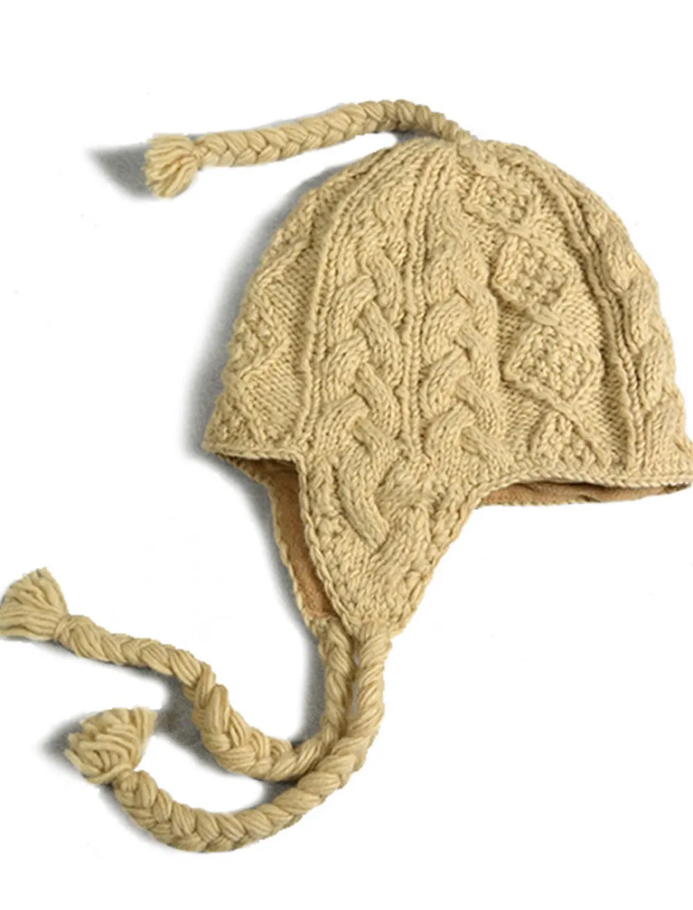 Glenaran Irish Wool Hats|Caps & Hats^Aran Cable Fleece Lined Hat with Ear Flaps