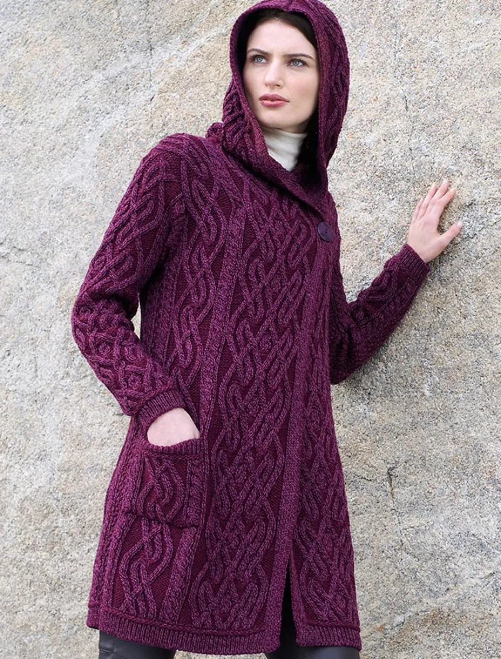Glenaran Cardigans, Jackets & Coatigans^Plaited One Button Coat with Hood