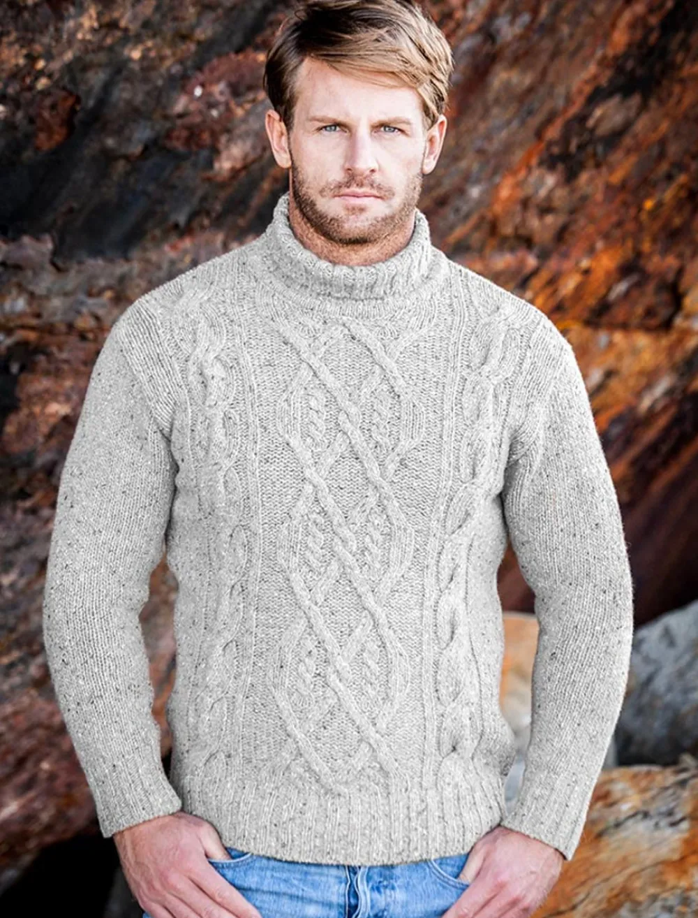 Glenaran Sweaters^Wool Cashmere Aran Mock Turtleneck Sweater