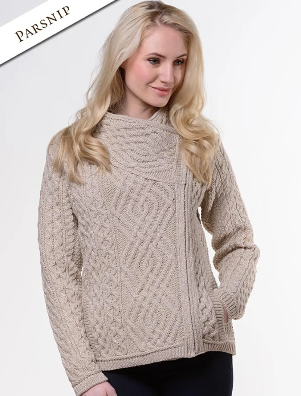 Glenaran Cardigans, Jackets & Coatigans^Aran Jacket with Celtic Knot Side Zip