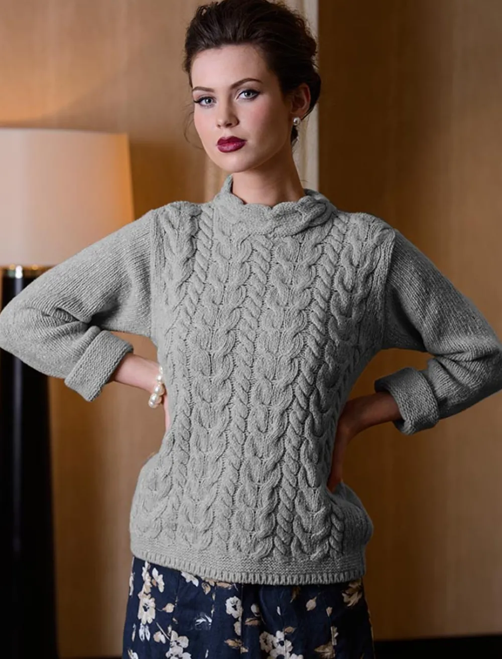 Glenaran Sweaters^Wool Cashmere Aran Horseshoe Cable Sweater