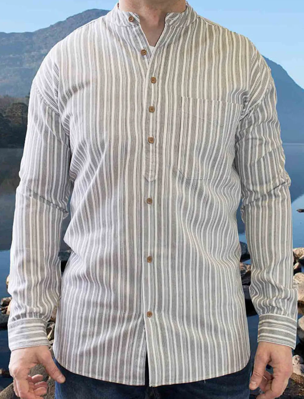 Glenaran Grandfather Shirts And Waistcoats^Heavyweight Grandfather Shirt - Grey Stripe